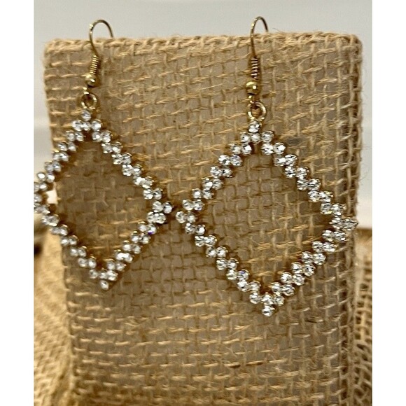 Vintage Gold Tone Encrusted Rhinestone Earrings Dangle Sparkly Party Holiday - Picture 2 of 6